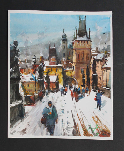 Charles Bridge in Snow by Maximilian Damico |  Context View of Artwork 