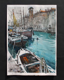 Original art for sale at UGallery.com | Fishermen Village by Maximilian Damico | $850 | watercolor painting | 16.5' h x 12' w | thumbnail 3