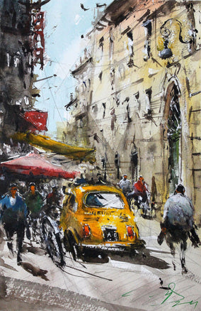 Original art for sale at UGallery.com | Naples Street Life by Maximilian Damico | $550 | watercolor painting | 12' h x 8' w