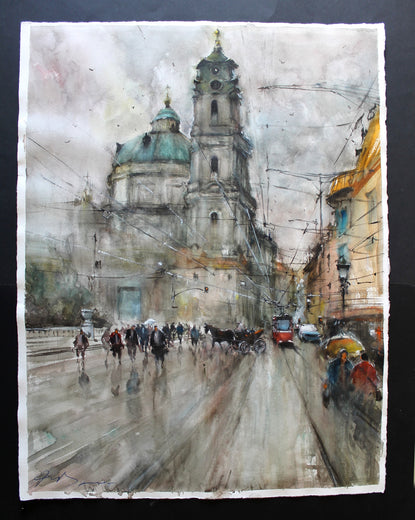 Raining in Prague by Maximilian Damico |  Context View of Artwork 