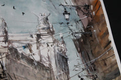 Original art for sale at UGallery.com | Yellow Tram and Lisbon Architecture by Maximilian Damico | $750 | watercolor painting | 11' h x 7.5' w | thumbnail 4