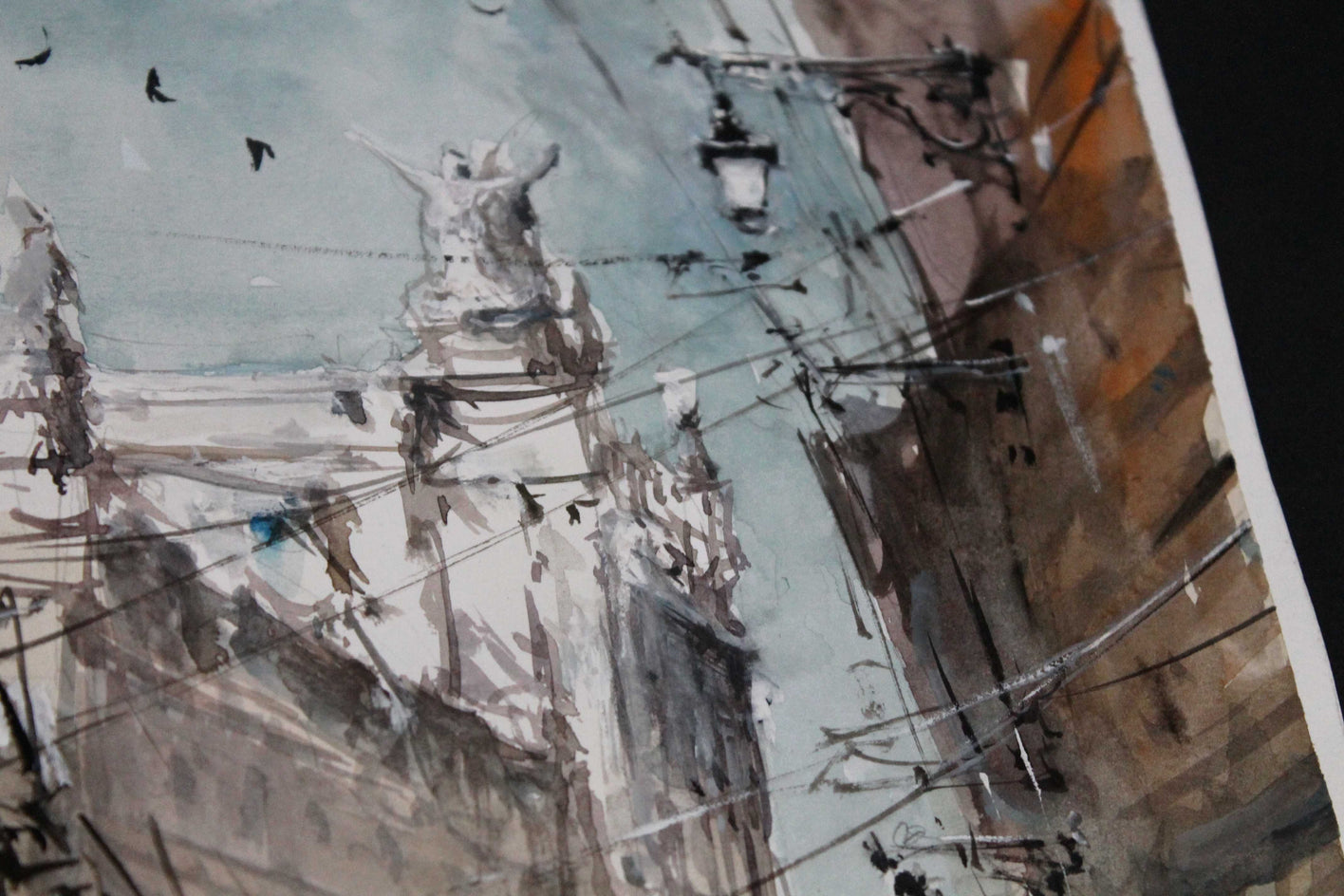 Yellow Tram and Lisbon Architecture by Maximilian Damico |  Closeup View of Artwork 