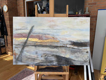 Original art for sale at UGallery.com | Within the Kármán Line: Edge of Becoming by Maya Malioutina | $4,925 | acrylic painting | 30' h x 48' w | thumbnail 3