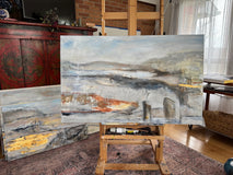 Original art for sale at UGallery.com | Within the Kármán Line: Held Between Heartbeats by Maya Malioutina | $4,925 | acrylic painting | 30' h x 48' w | thumbnail 3