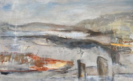 acrylic painting by Maya Malioutina titled Within the Kármán Line: Held Between Heartbeats