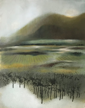 Original art for sale at UGallery.com | Vineyard Dawn by Mena Malgavkar | $750 | acrylic painting | 23' h x 20' w