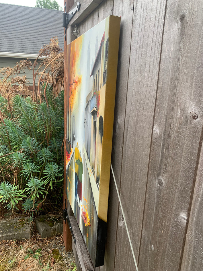 Autumn Stroll by Mikhail Zuyeu |  Side View of Artwork 