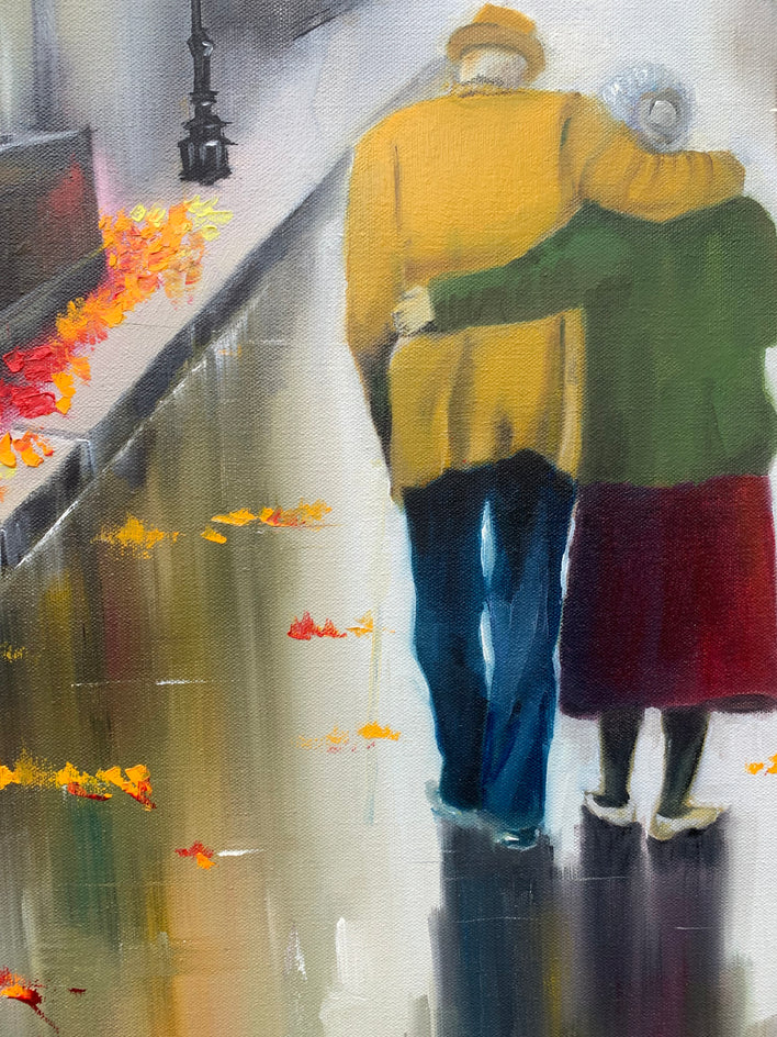 Autumn Stroll by Mikhail Zuyeu |  Closeup View of Artwork 