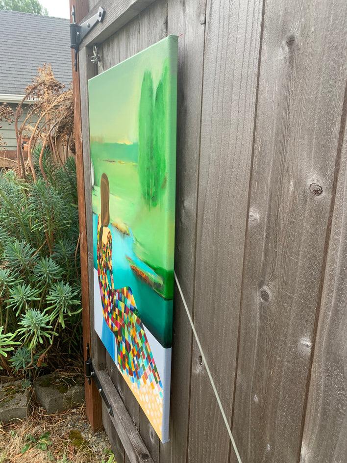 Quiet Horizon Green by Mikhail Zuyeu |  Side View of Artwork 