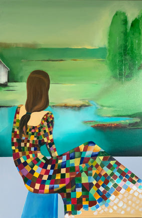 Original art for sale at UGallery.com | Quiet Horizon Green by Mikhail Zuyeu | $1,200 | oil painting | 36' h x 24' w