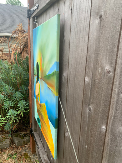 Quiet Horizon Orange by Mikhail Zuyeu |  Side View of Artwork 