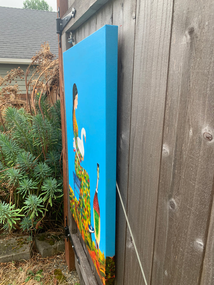 The Keeper of Geese by Mikhail Zuyeu |  Side View of Artwork 