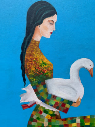 The Keeper of Geese by Mikhail Zuyeu |   Closeup View of Artwork 