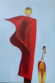 oil painting by Mikhail Zuyeu titled The Red Veil