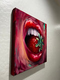Original art for sale at UGallery.com | Strawberry Kisses by Miranda Gamel | $1,000 | oil painting | 18' h x 18' w | thumbnail 2