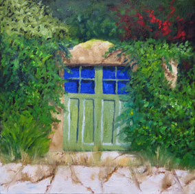 Original art for sale at UGallery.com | Green Garage Doors by Mitchell Freifeld | $450 | oil painting | 12' h x 12' w