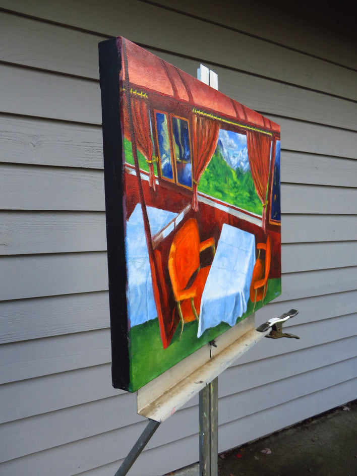 Luxury Train Through the Alps by Mitchell Freifeld |  Side View of Artwork 