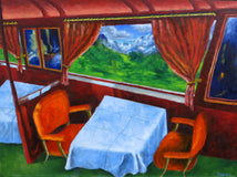 Original art for sale at UGallery.com | Luxury Train Through the Alps by Mitchell Freifeld | $875 | oil painting | 20' h x 27' w | thumbnail 1