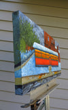 Original art for sale at UGallery.com | Red's Diner by Mitchell Freifeld | $775 | oil painting | 15' h x 30' w | thumbnail 2
