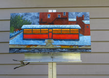 Original art for sale at UGallery.com | Red's Diner by Mitchell Freifeld | $775 | oil painting | 15' h x 30' w | thumbnail 3
