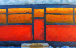 Original art for sale at UGallery.com | Red's Diner by Mitchell Freifeld | $775 | oil painting | 15' h x 30' w | thumbnail 4