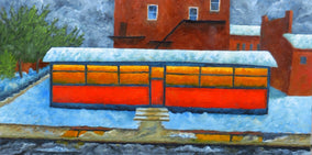 Original art for sale at UGallery.com | Red's Diner by Mitchell Freifeld | $775 | oil painting | 15' h x 30' w