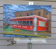 Original art for sale at UGallery.com | South Side Diner by Mitchell Freifeld | $975 | oil painting | 20' h x 30' w | thumbnail 3