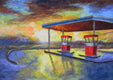 Original art for sale at UGallery.com | Sunset on the Gas Station by Mitchell Freifeld | $375 | oil painting | 10' h x 15.25' w | thumbnail 1