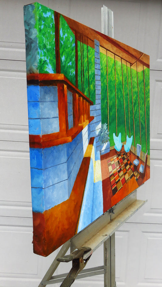 Teal Butterfly Chairs by Mitchell Freifeld |  Side View of Artwork 