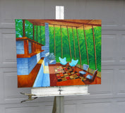 Original art for sale at UGallery.com | Teal Butterfly Chairs by Mitchell Freifeld | $975 | oil painting | 23' h x 30' w | thumbnail 3