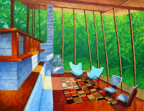 Original art for sale at UGallery.com | Teal Butterfly Chairs by Mitchell Freifeld | $975 | oil painting | 23' h x 30' w
