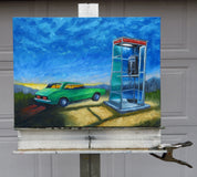 Original art for sale at UGallery.com | The Mojave Phone Booth by Mitchell Freifeld | $550 | oil painting | 15' h x 20' w | thumbnail 3