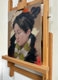 Original art for sale at UGallery.com | Girl with a Plaid Scarf by Nicholas Robertson | $750 | acrylic painting | 11.75' h x 9.5' w | thumbnail 2