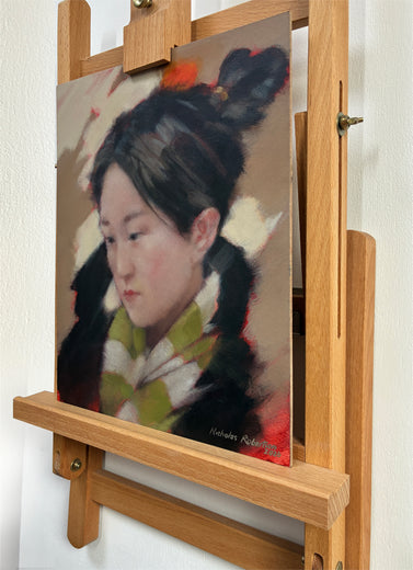 Girl with a Plaid Scarf by Nicholas Robertson |  Side View of Artwork 
