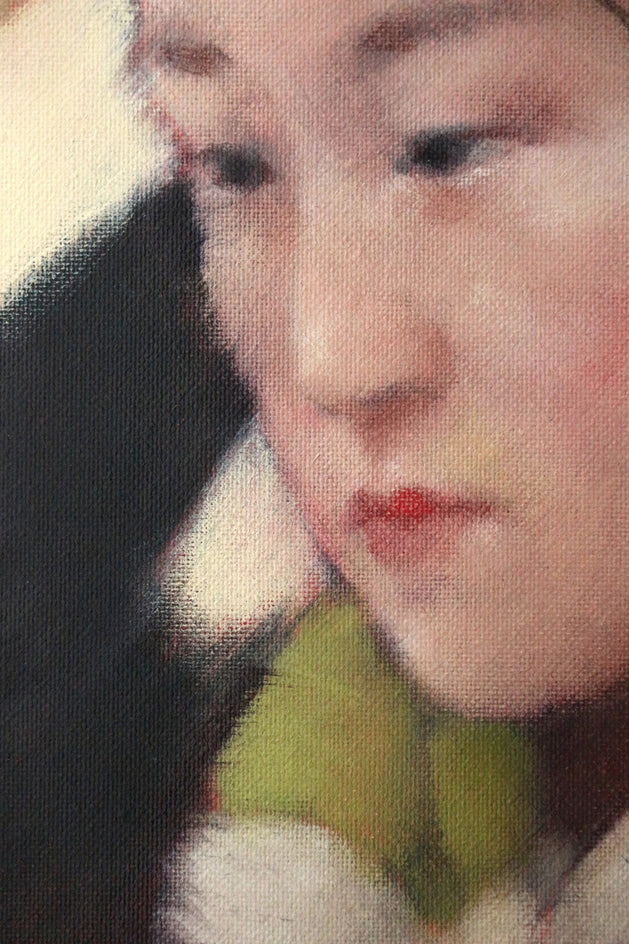Girl with a Plaid Scarf by Nicholas Robertson |  Closeup View of Artwork 