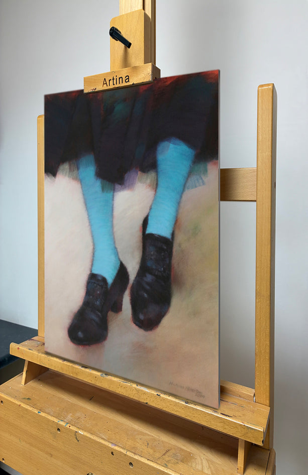 Passacaille Black Shoes and Blue Stockings by Nicholas Robertson |  Side View of Artwork 
