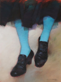 acrylic painting by Nicholas Robertson titled Passacaille Black Shoes and Blue Stockings