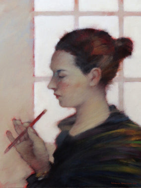 Original art for sale at UGallery.com | Receptionist by Nicholas Robertson | $675 | acrylic painting | 15.25' h x 11.75' w