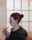 Original art for sale at UGallery.com | Receptionist by Nicholas Robertson | $675 | acrylic painting | 19.7' h x 15.7' w | thumbnail 1
