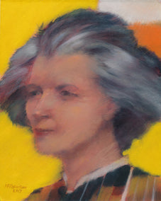 acrylic painting by Nicholas Robertson titled Woman on Yellow