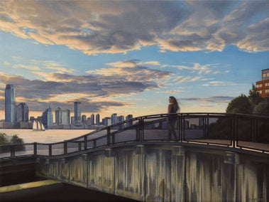oil painting by Nick Savides titled Bridge to Sunset