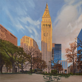 oil painting by Nick Savides titled Madison Square Sunset