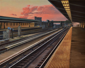 oil painting by Nick Savides titled Train to Sunset