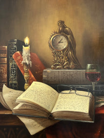 oil painting by Nikolay Rizhankov titled Still Life with Book