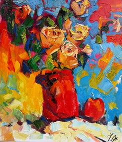 oil painting by Oleksiy Ivanyuk titled Autumn Roses