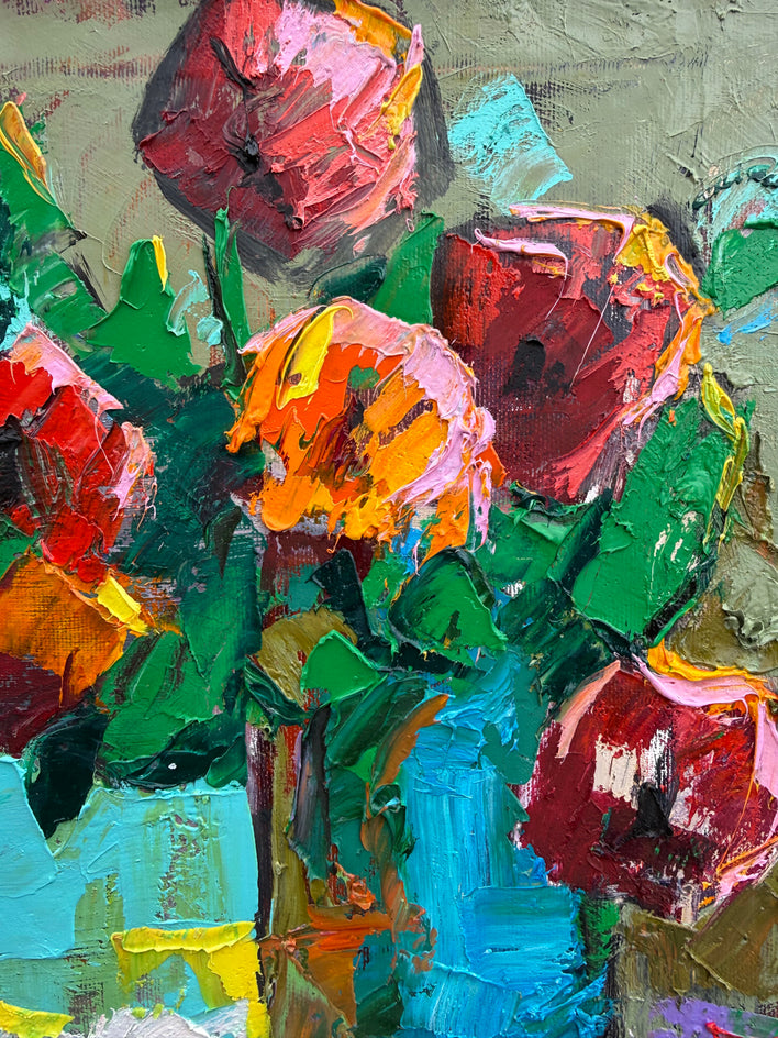 Flowers on the Table by Oleksiy Ivanyuk |  Closeup View of Artwork 