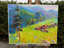 Original art for sale at UGallery.com | Morning in the Carpathian Mountains by Oleksiy Ivanyuk | $900 | oil painting | 15.75' h x 19.68' w | thumbnail 3