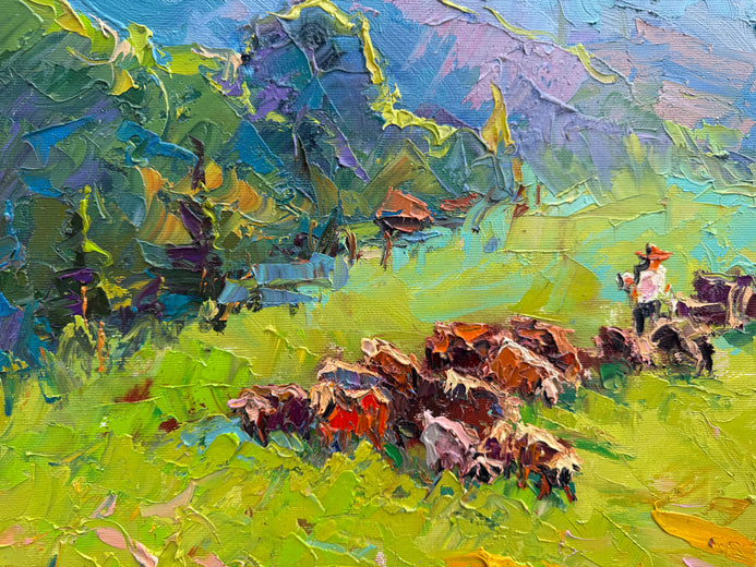 Morning in the Carpathian Mountains by Oleksiy Ivanyuk |   Closeup View of Artwork 
