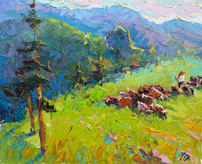 Original art for sale at UGallery.com | Morning in the Carpathian Mountains by Oleksiy Ivanyuk | $900 | oil painting | 15.75' h x 19.68' w
