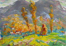 Original art for sale at UGallery.com | Morning in the Carpathians by Oleksiy Ivanyuk | $1,100 | oil painting | 19.68' h x 27.56' w | thumbnail 1